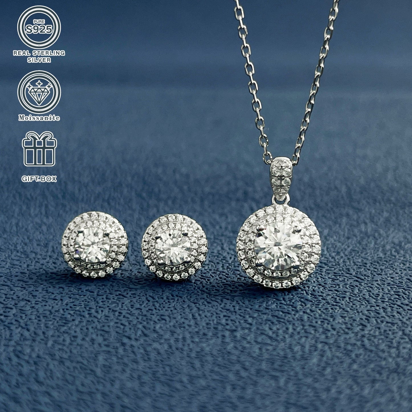 Luxurious Platinum Plated Moissanite Jewelry Set with 1.0ct Pendant Necklace and 0.5ct Stud Earrings. Japan & South Korea Style. High-Quality D-Grade Moissanites. Perfect for Banquets, Festivals, and Gifts. Elegant and Ideal for All Seasons.