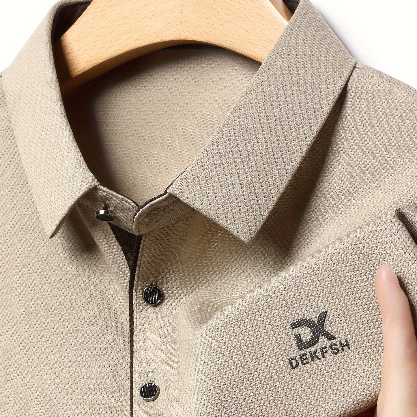 Men's breathable shirt with letter print, perfect for golf and outdoor activities. Made of polyester, features a button-up collar, regular fit, ideal for spring and fall.