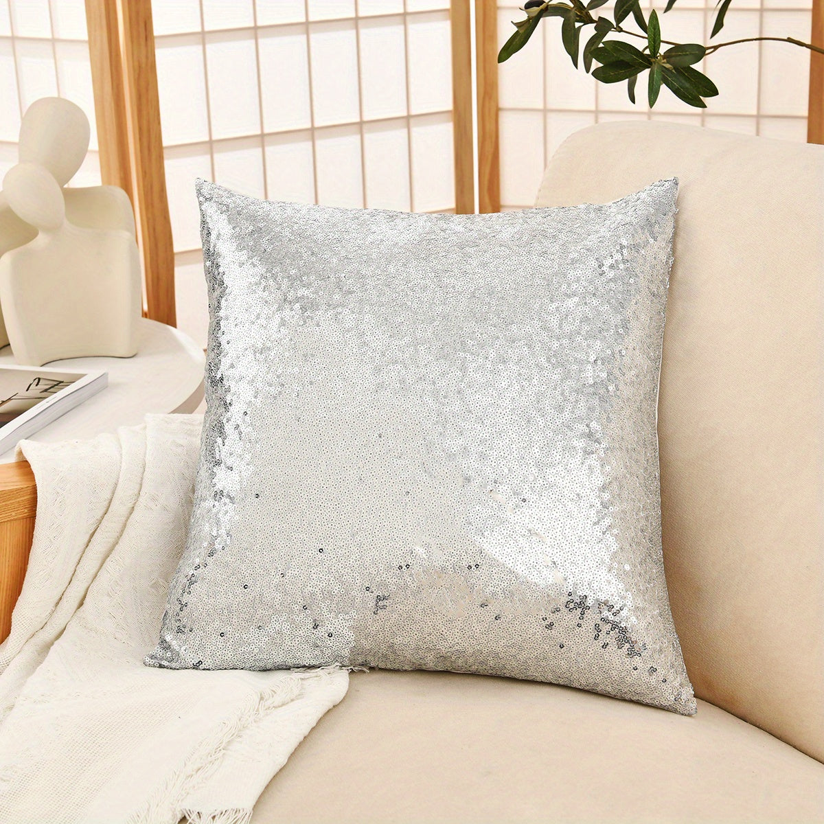 1 sequin throw pillow cover for living room or bedroom, pillow insert not included