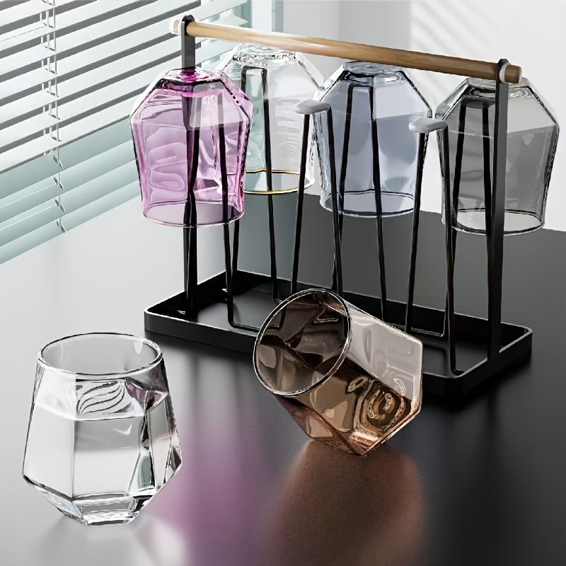 Set of 6 geometric glass cups suitable for water, whisky, juice, milk, tea and more. Perfect for all seasons.