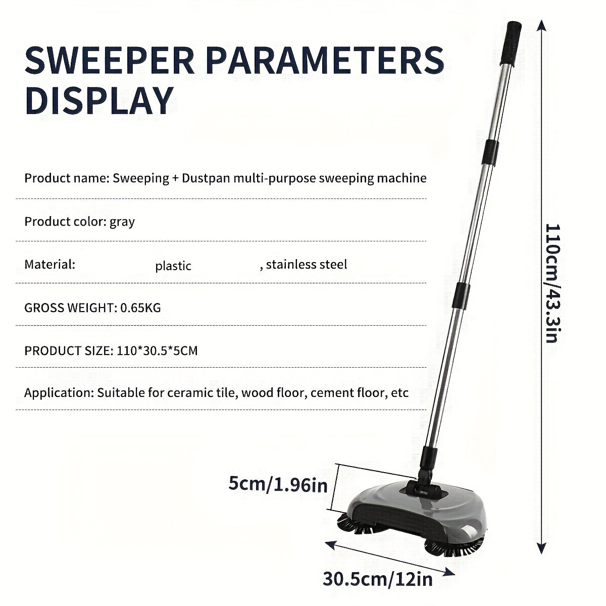 1 set of a versatile hand push sweeper that functions as a vacuum cleaner and sweeping and mopping machine. Perfect for removing garbage, pet hair, and dust, it can be used for both dry and wet cleaning on hardwood and ceramic tiles. This multifunctional