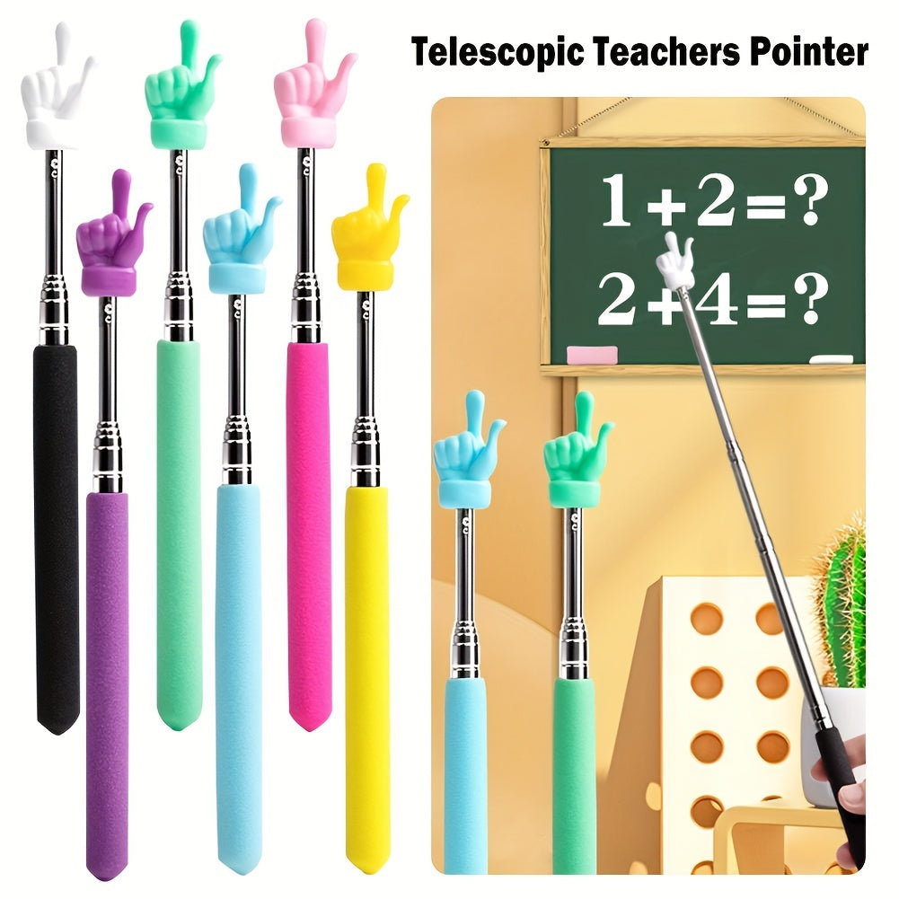 Telescopic Teacher Pointer with retractable stainless steel finger design for educators.