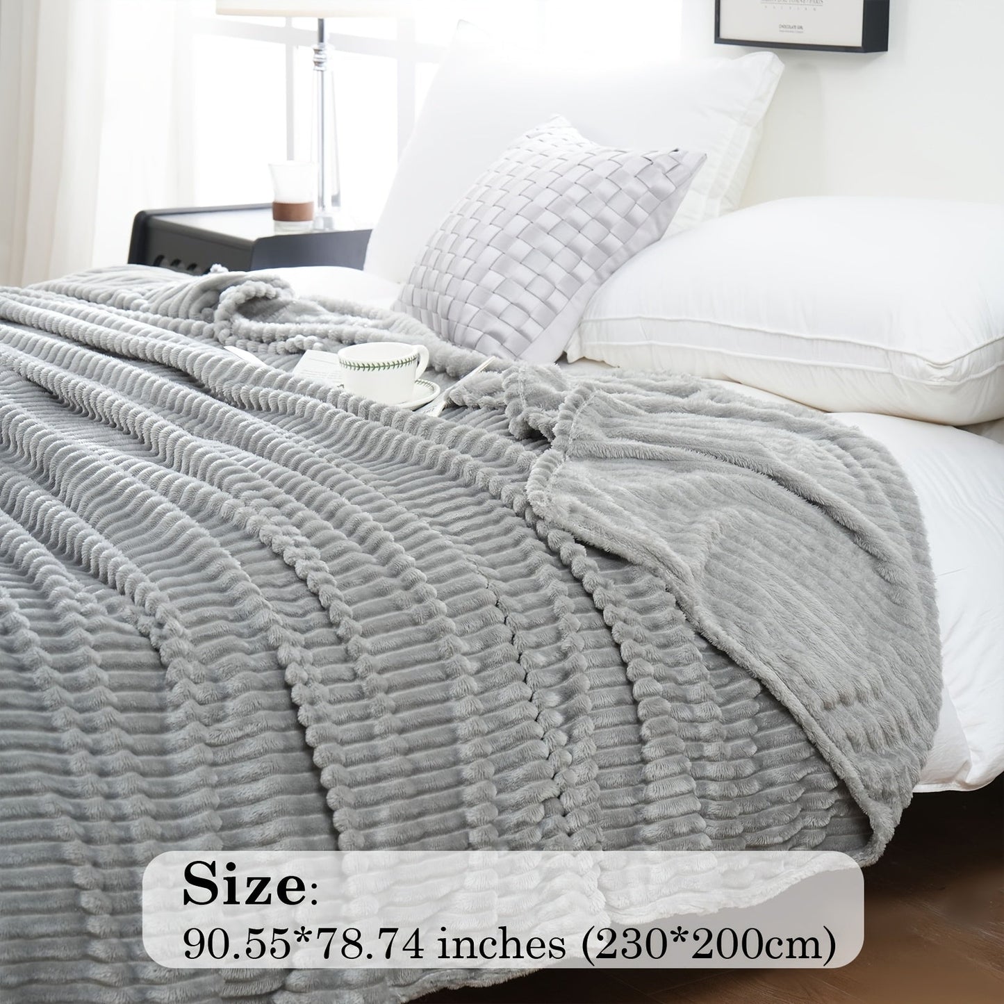 Enjoy the cozy comfort of our 1 piece 220GSM Flannel Throw Blanket, featuring a soft and warm ribbed design available in Beige, Gray, Black, or White. Perfect for all seasons, this blanket is ideal for use in the bedroom, sofa, office, or even for your