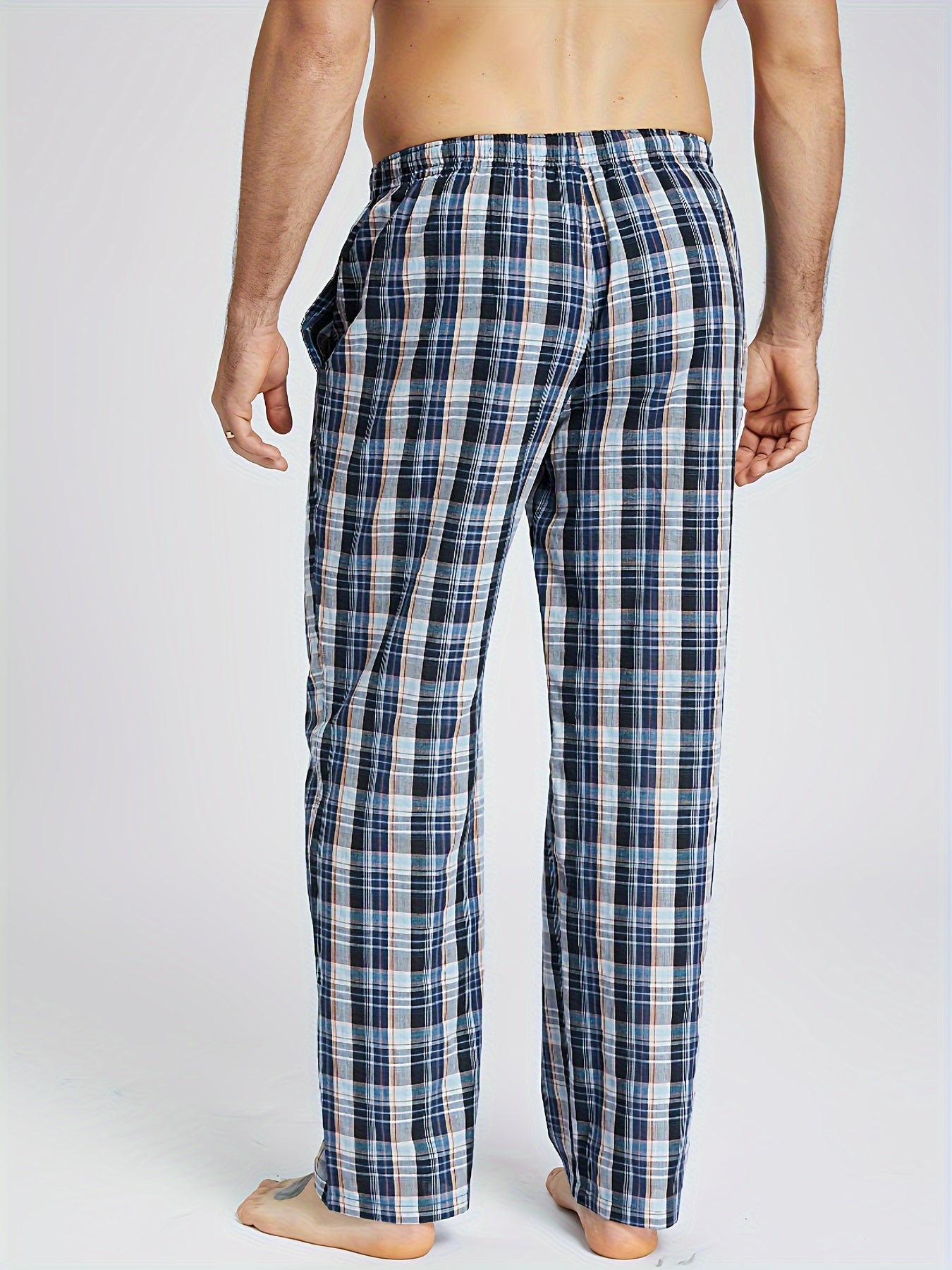 Men's Cotton Plaid Lounge Pants with Pockets