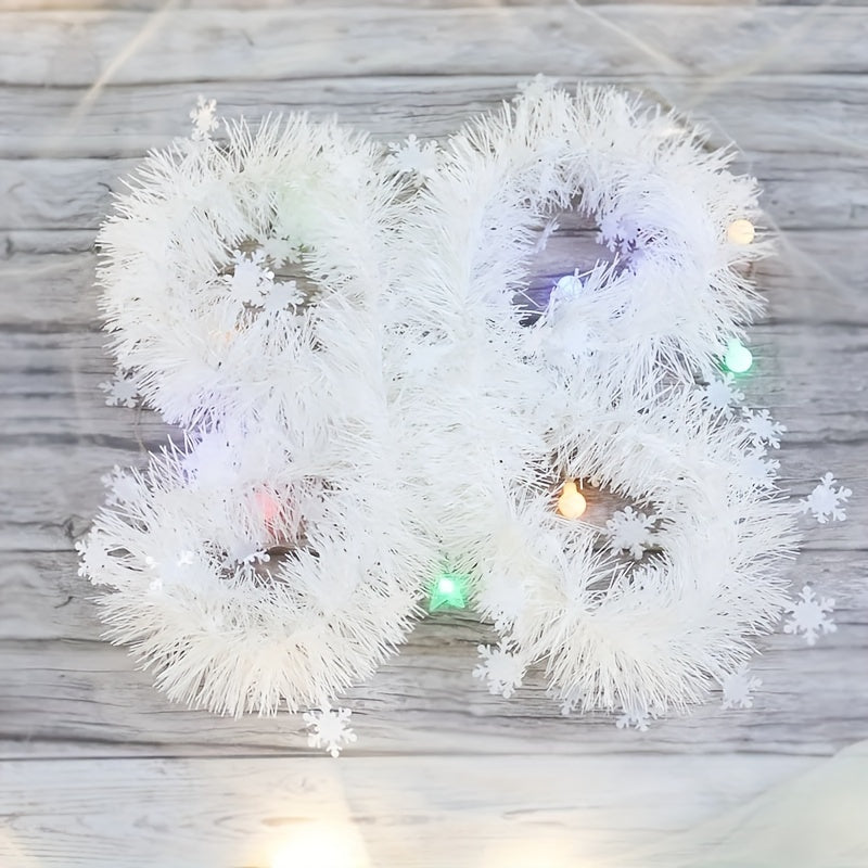 1 Christmas snowflake plush decor bar and 2 meters of white plastic snowflake strips for home decoration.

(Note: I assumed "pc" means piece, and "m" means meters)