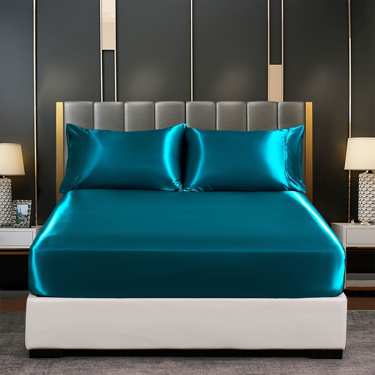 Satin Solid Color Fitted Sheet, Luxuriously Soft Bedding for Bedroom and Guest Room, Pillowcase Not Included