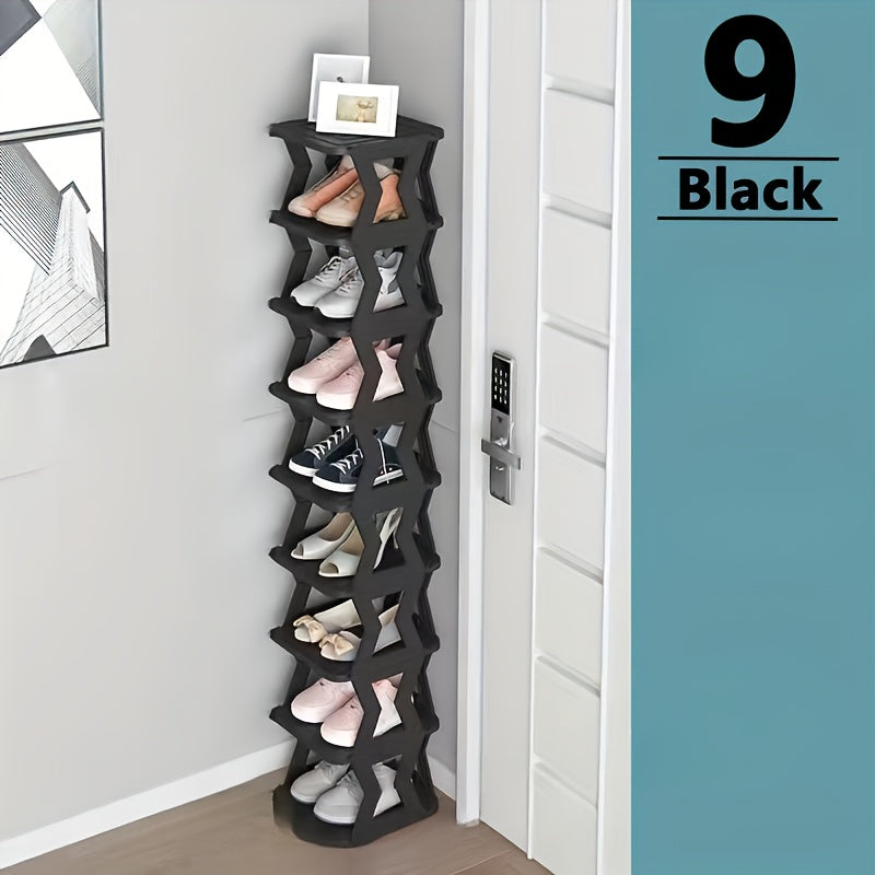 Black Space-Saving Vertical Shoe Rack with 1 Set - Multi-Layer Plastic Storage Organizer, Easy Assembly without Screws Needed, Floor Mount for Bedroom, Doorway, Living Room