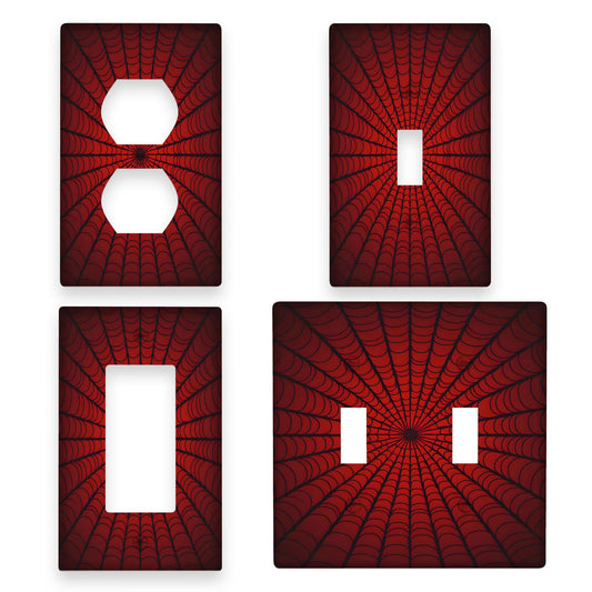 Spider web design light for switch cover, easy to install with no wiring needed, available in red and black, in 1-gang or 2-gang sizes for bathroom, bedroom, living room décor.