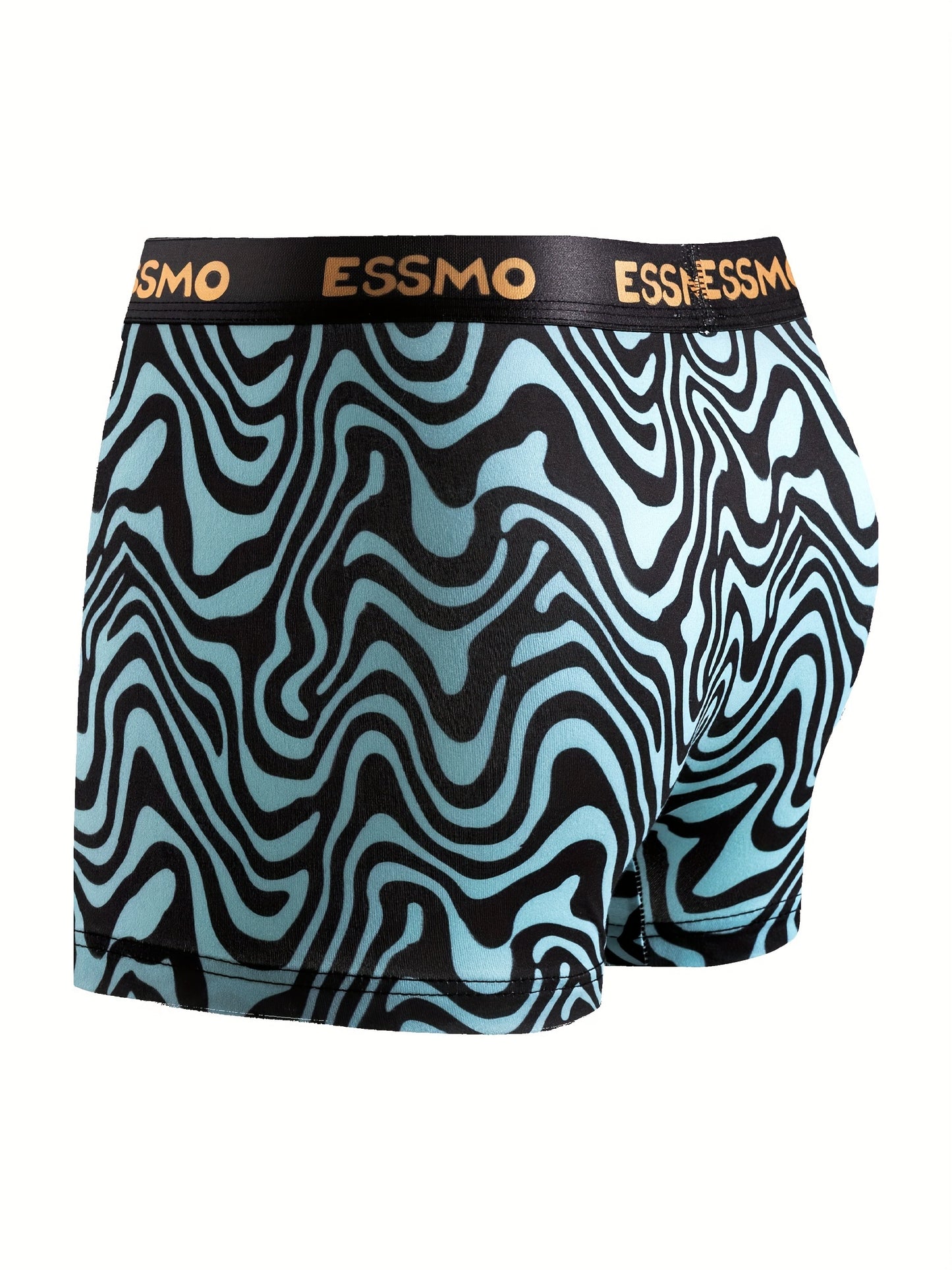 10 ESMSO Vibrant Geometric Men's Boxer Briefs made from stretchy polyester blend with colorful abstract patterns, elastic waistband, and machine washable.