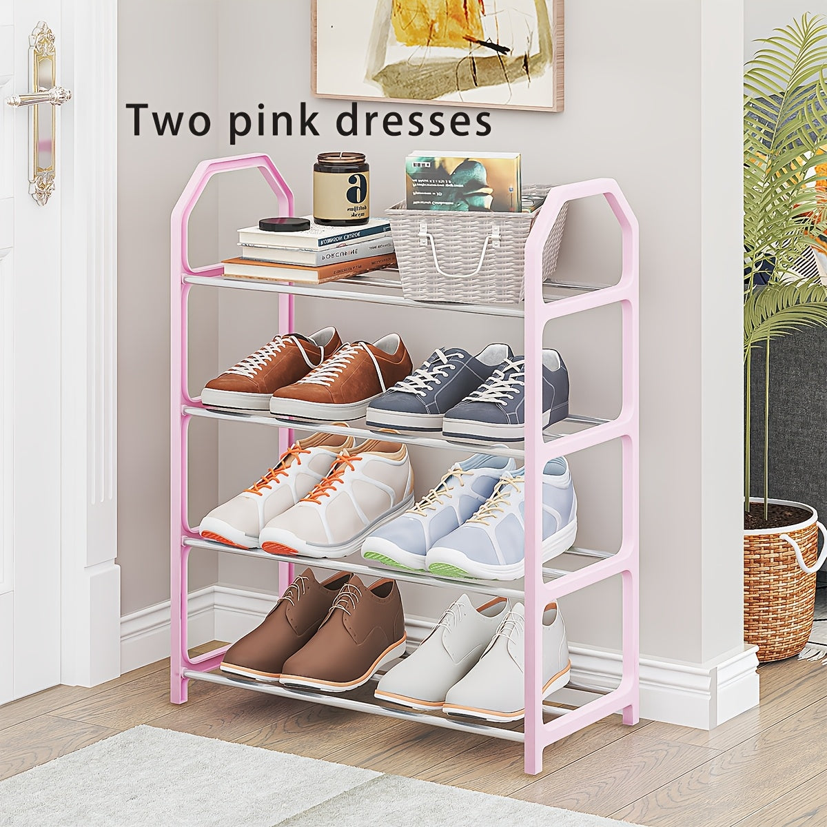 Basic multi-layer shoe shelf for a household or rental housing. This solid door shoe cabinet is versatile and functional for storing shoes.