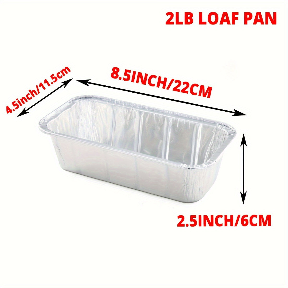 30 pieces of disposable foil loaf pans weighing 907.18g each, measuring 21.59x11.43cm. These bread pans double as food storage containers and take out boxes, ideal for baking bread and street treats.