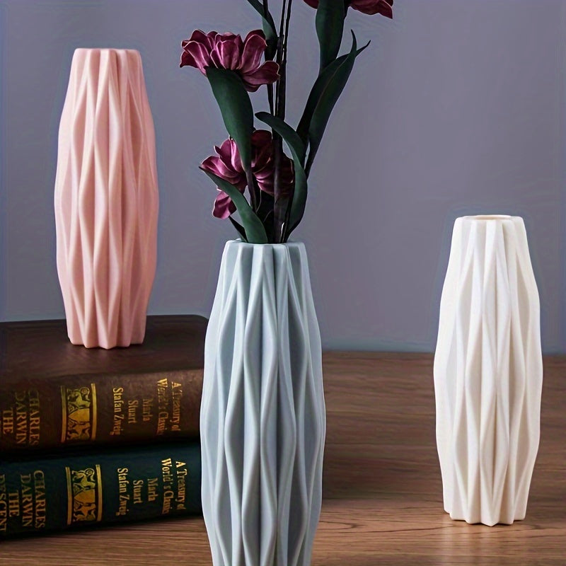 Nordic Style Flower Vase for Living Room Decor, Imitation Glaze Plastic Vase for Dry and Wet Flowers, Aesthetic Spring/Summer Home Décor