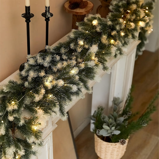 195.07cm Artificial Greenery Christmas Garland with White Tips - Indoor/Outdoor Holiday Decor for Home, Garden, and Fireplace - Non-Electric Festive Ornament