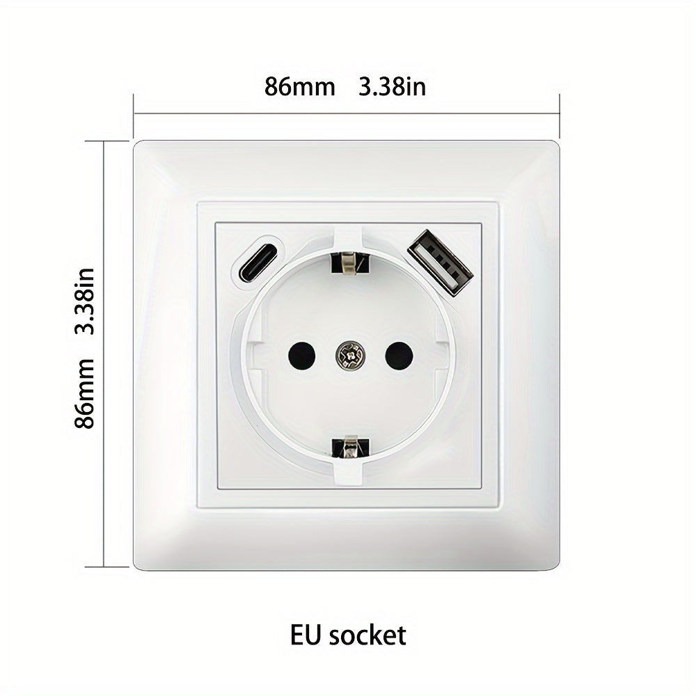 EU Type-C USB настенная розетка с огнестойкой панелью из ПК, стандартная розетка AC 110V-250V 16A, подходит для круглой коробки.