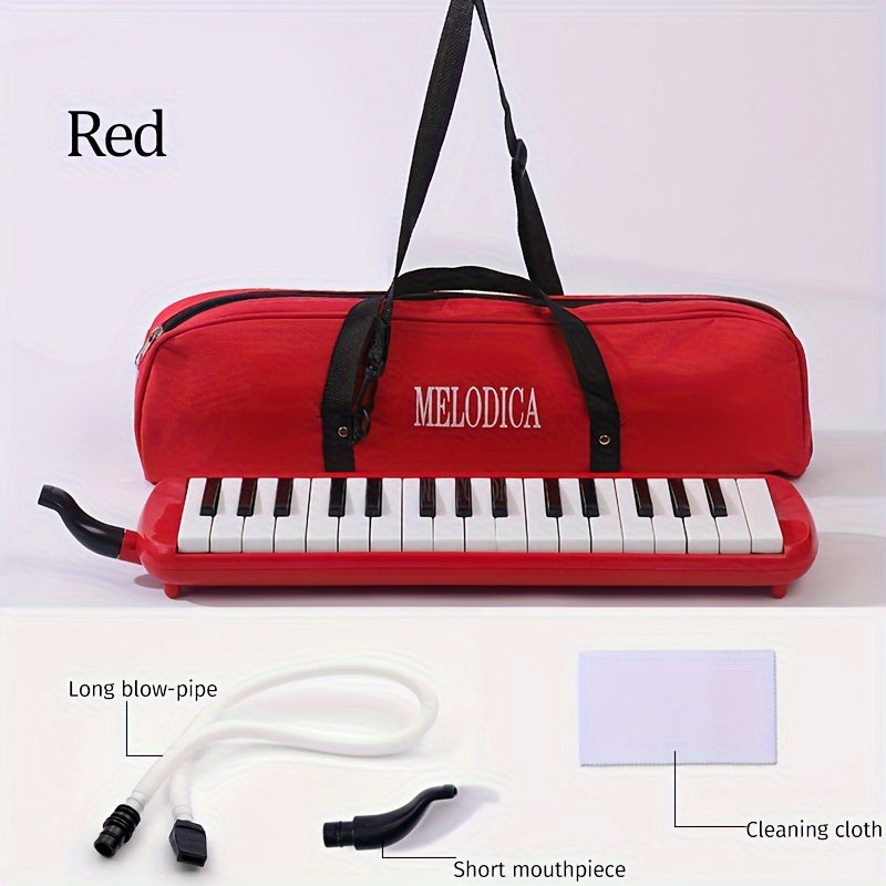 32-Key Soprano Melodica Air Piano Keyboard with Soft Long Tube, Short Mouthpiece, Carrying Bag - Portable and Easy to Play ABS Material Instrument in Various Colors.