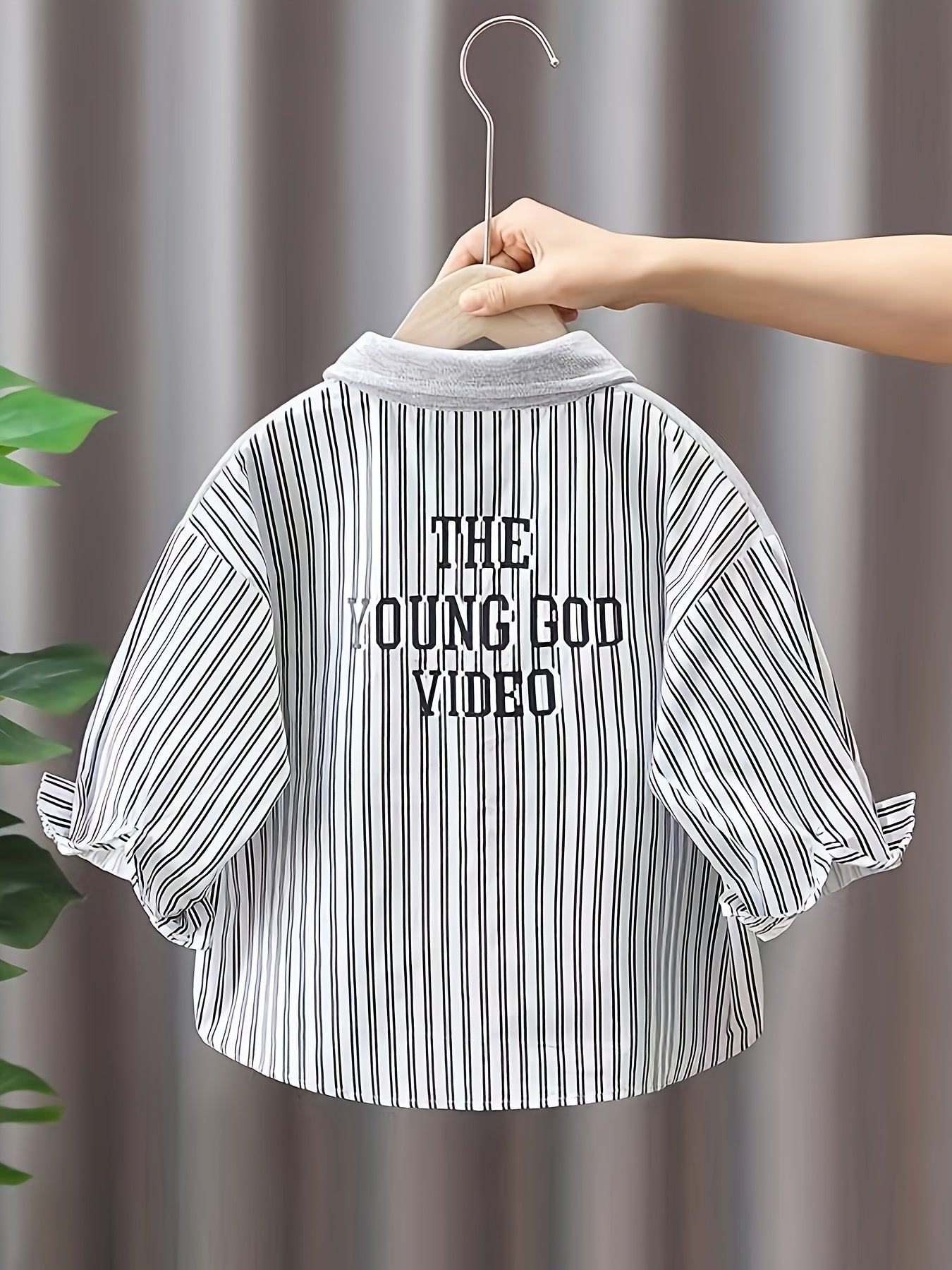 2-Pack of boys' cotton striped long sleeve shirts with collared button-up style, pockets, and loose fit for spring/autumn.