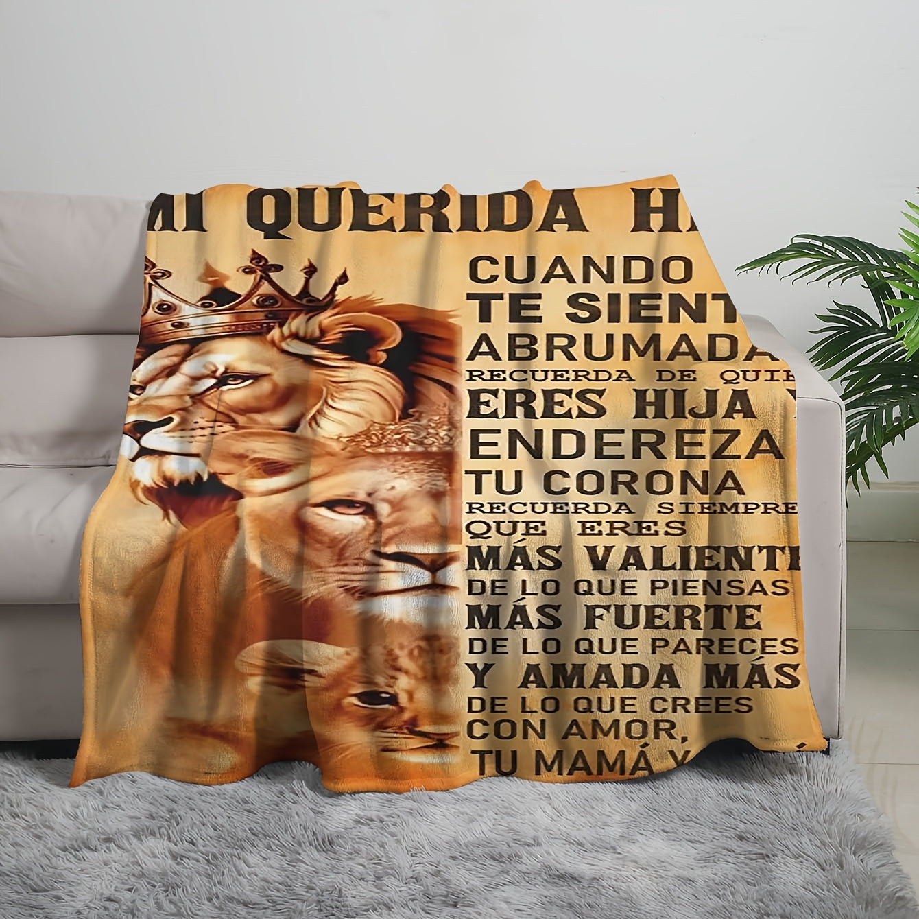 Soft and cozy flannel throw blanket featuring inspirational Spanish quotes from Mom and Dad to their daughter. This versatile blanket is machine washable and perfect for use on the couch, bed, or outdoors.