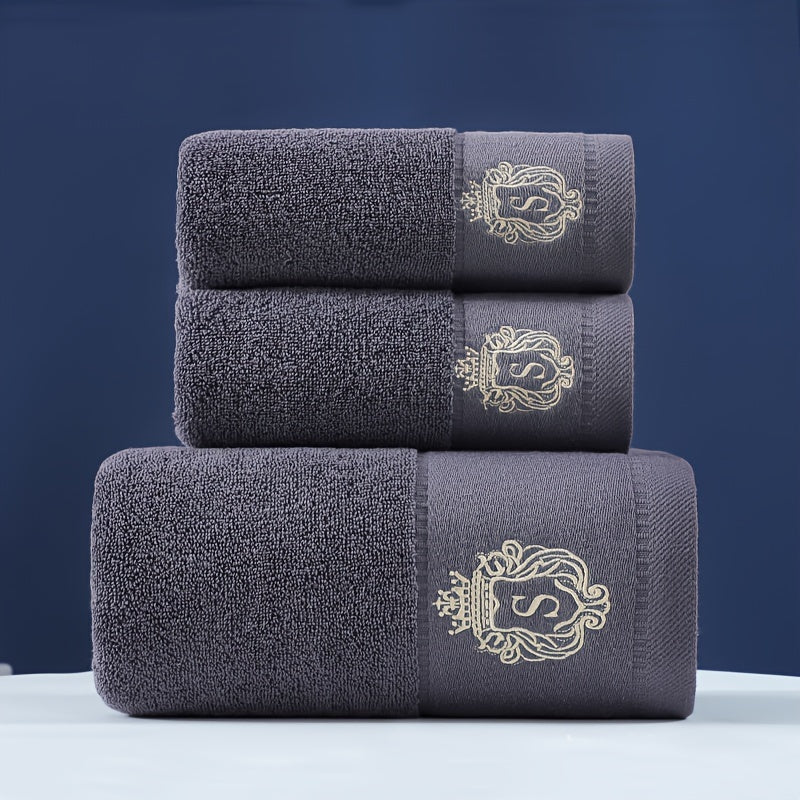 High-quality set of 3 pure cotton towels, soft and skin-friendly. Ideal for home, hotels, and beauty salons. Set includes 1 bath towel (380g, 70*140cm) and 2 face towels (100g each, 34*74cm). Excellent absorbency, perfect for bathroom promotions.