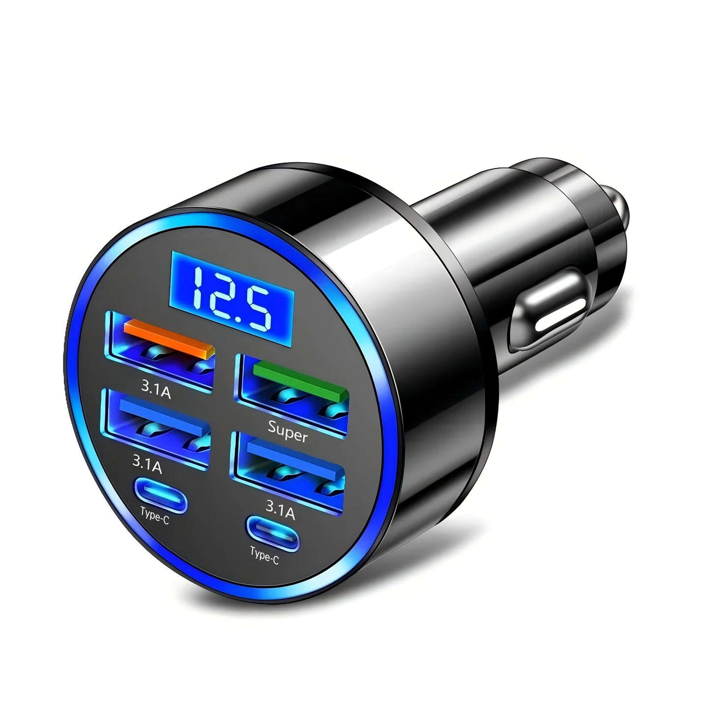 Ouyaaqii QC3.0 Fast Charge Car Adapter with USB Type-B and Digital Display, Glossy Finish