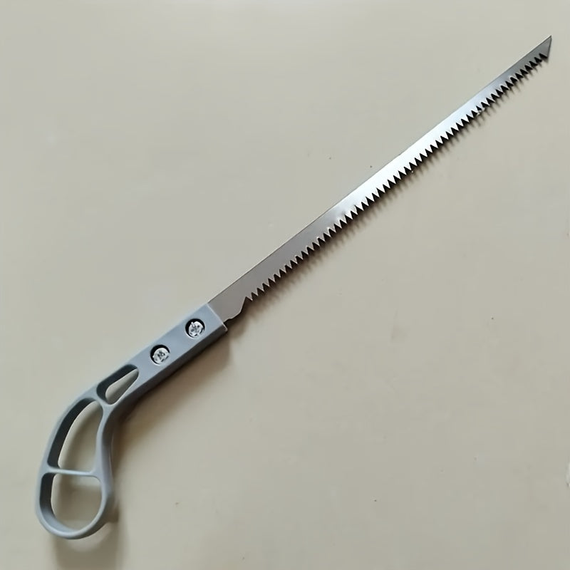 Multi-purpose mini hand saw for gardening, wall paneling, and logging. Made of durable plastic and metal, requires no power. Ideal for tree trimming.