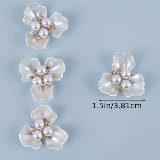 Set of 20 Faux Pearl Rhinestone Flower Buttons, Flatback Pearl Buttons for Jewelry Making and Crafts, Plastic and Metal Embellishments