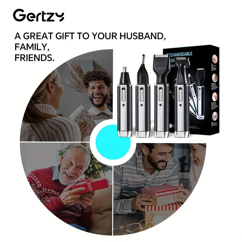 GERTZY 4-in-1 Men's Grooming Kit: USB rechargeable trimmer for nose, beard, eyebrows, and hair. LCD display, painless shaving, perfect gift. Stylish clippers with nickel-based battery.