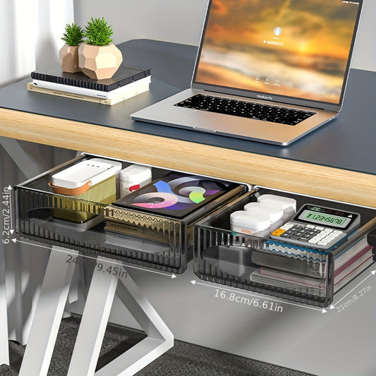 Invisible desk stationery storage without punching; drawer rack under table; hanging pull-out box.