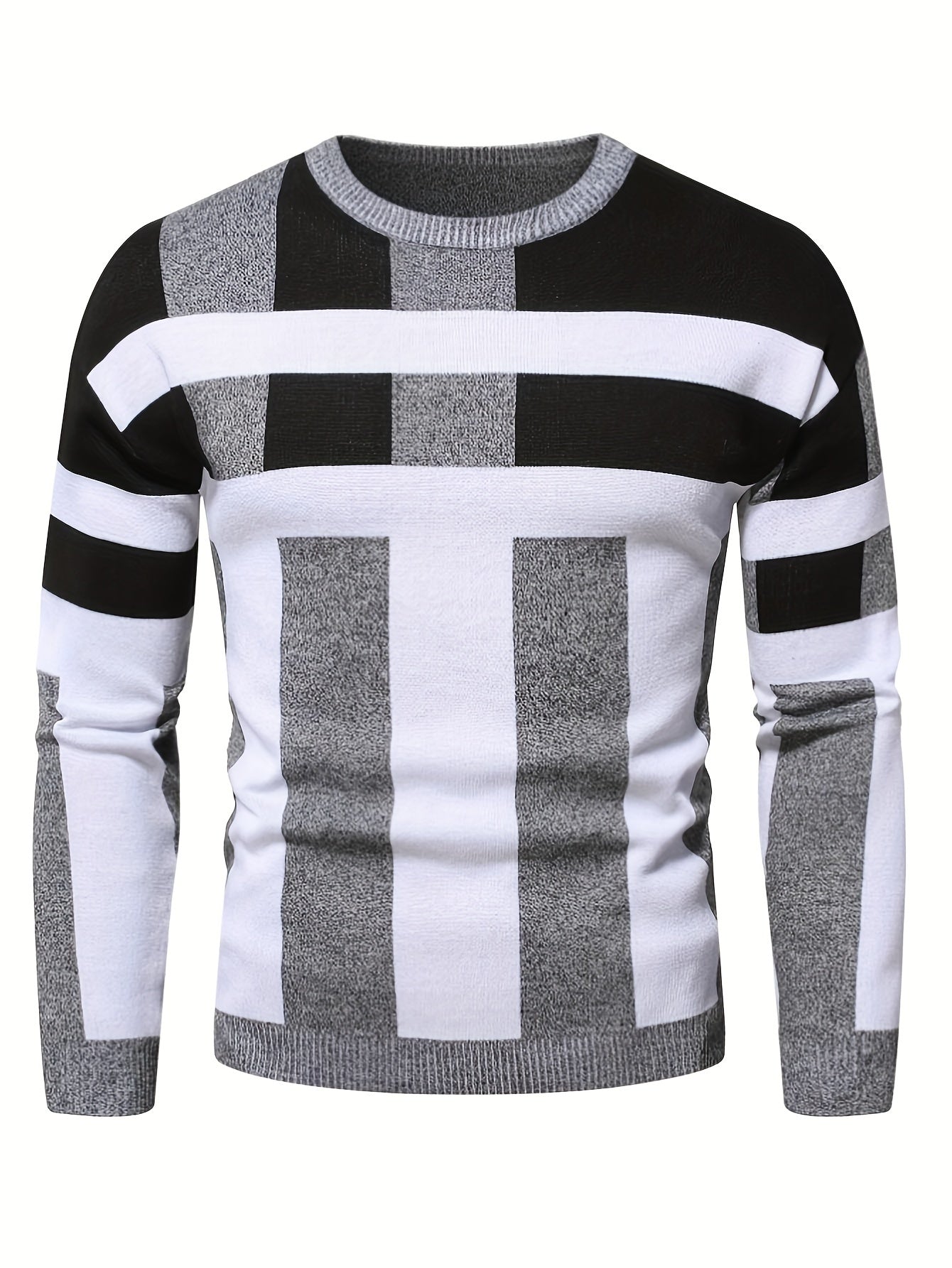 New men's fashion jacquard sweater for autumn and winter, casual tops pullover with long sleeve crew neck.