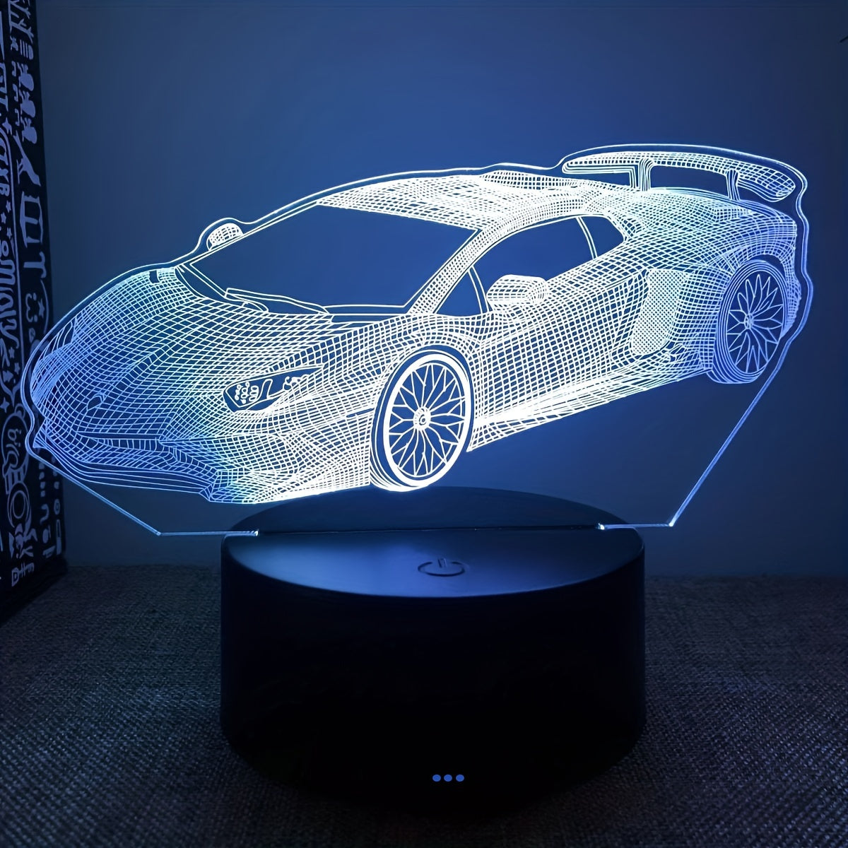 1pc 3D night light with sports car design, USB gift atmosphere light with 16 colors and remote control. Perfect for friends or lovers.