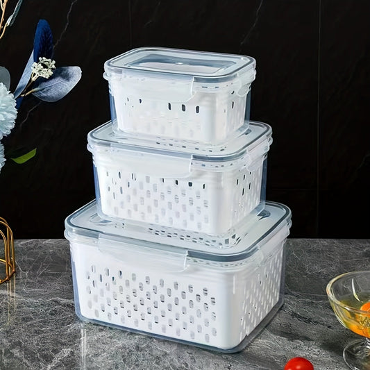 Keep your kitchen organized and your food fresh with these 3 multifunctional sealed fresh-keeping boxes for fruits and vegetables. Designed with a drainage tank and refrigerator storage box, these boxes will help you keep your produce fresher for longer.