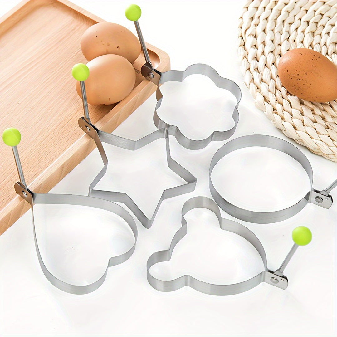 Set of 5 Stainless Steel Egg Molds, Including Heart and Star Shapes, Perfect for Making Fun Breakfasts in Your Home Kitchen