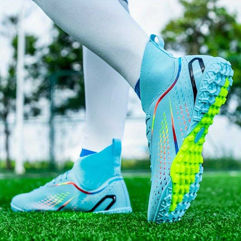 Breathable high-top soccer cleats for all seasons, perfect for training and competition, with non-slip features.