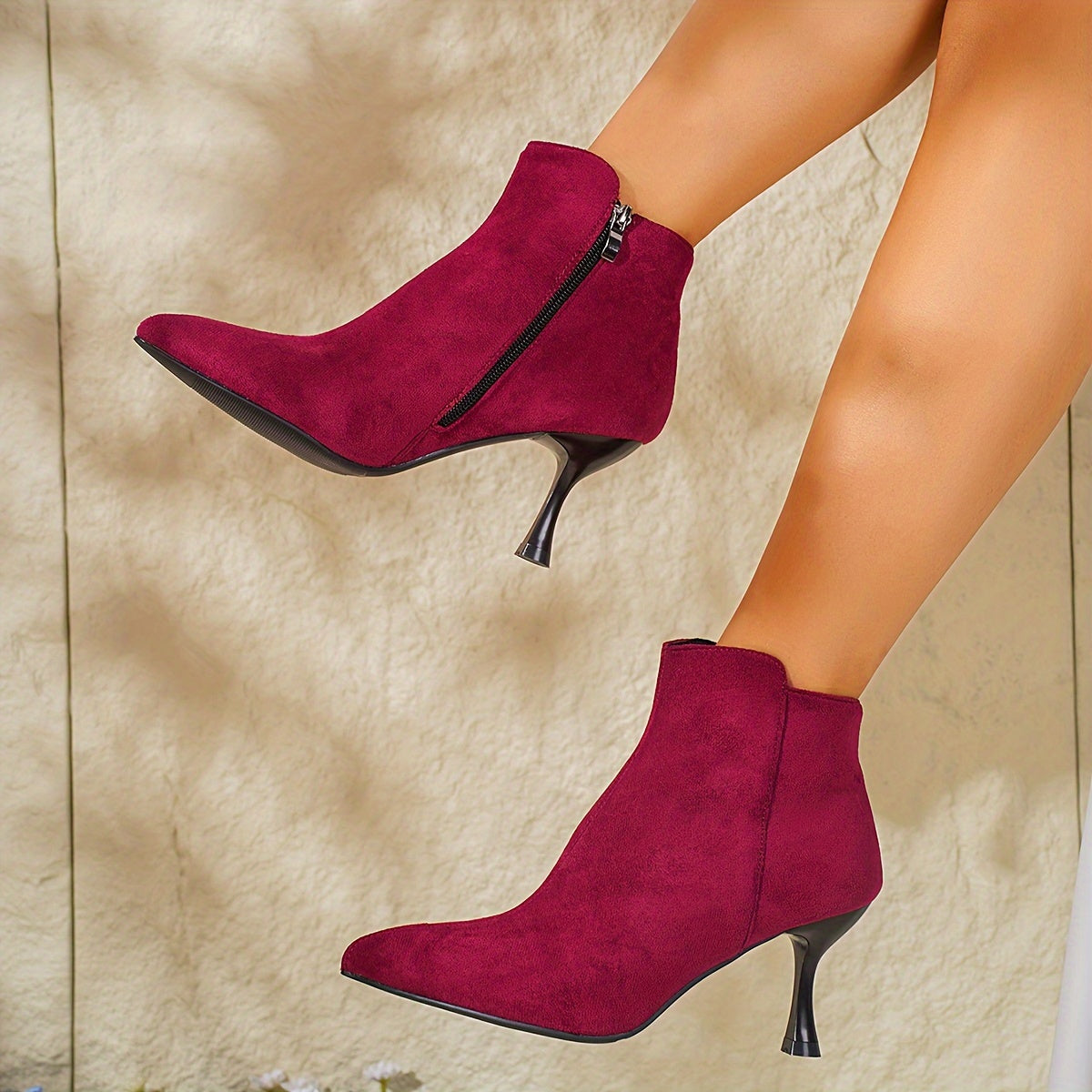 New elegant pointed velvet short boots for women, suitable for all styles.