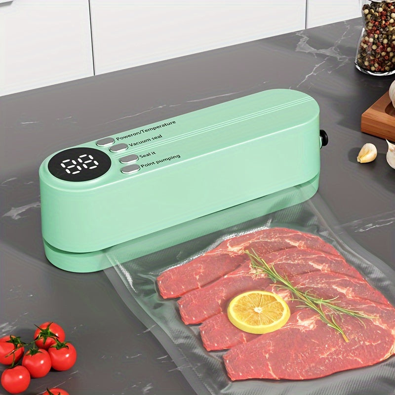 The Multi-Functional Vacuum Sealer Machine is a convenient and versatile kitchen gadget. This vacuum sealer machine features a pneumatic needle for easy operation, made with durable ABS material. It is USB rechargeable with a built-in 1200mAh lithium