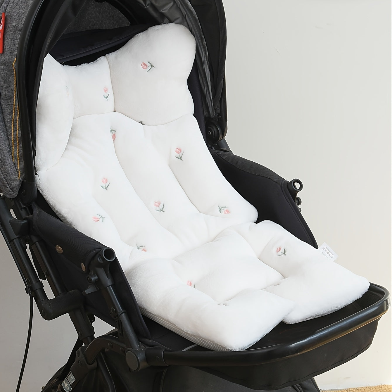 Soft and cozy stroller seat cushion for kids - with embroidery, provides year-round comfort, easily machine washable