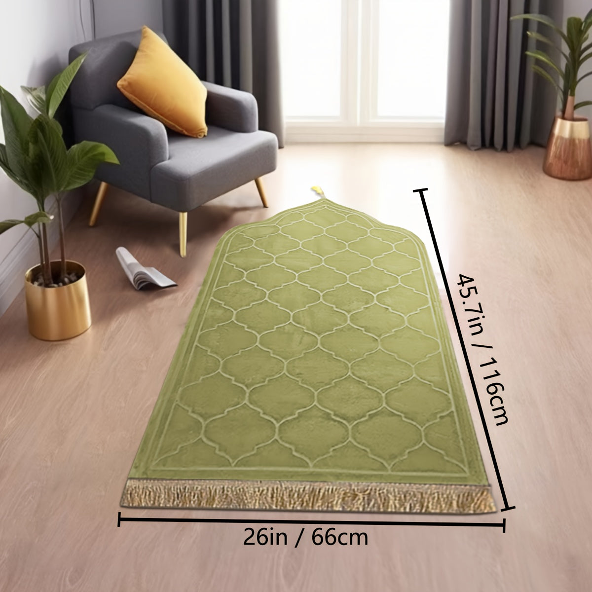 Thick Prayer Mat with Printed Design and Tassels, Made from Flannel Fleece, Durable Polyester, Easy to Clean, Lightweight for Indoor Use in Bedroom, Perfect for Muharram, Ramadan, Eid Al-Fitr, and Eid ul Adha Celebrations