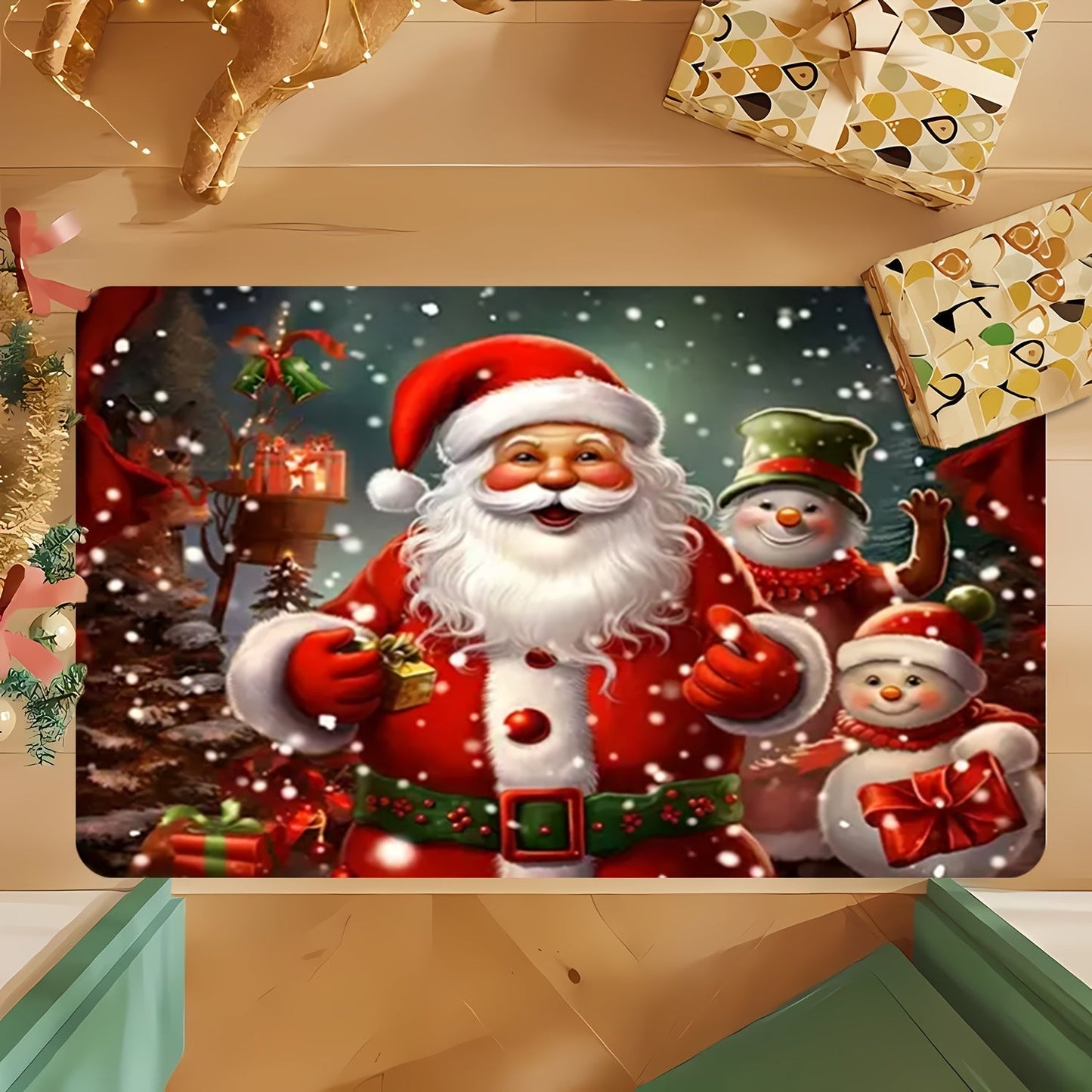 Get into the holiday spirit with our Festive Christmas Theme Door Mat featuring a charming Santa and tree design. This non-slip mat is easy to clean, stain-resistant, and machine washable, making it perfect for any room in your home or office. Its