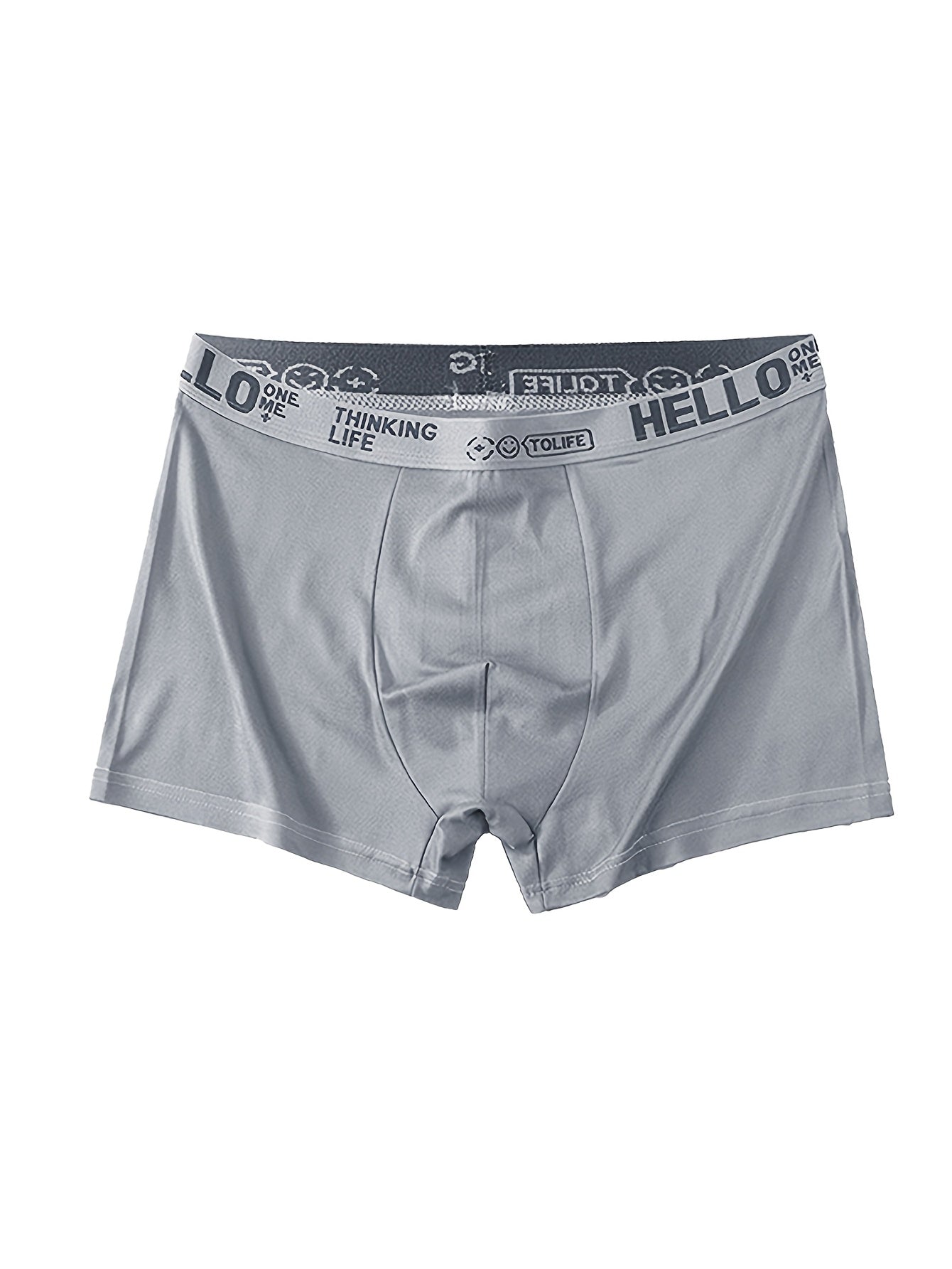 Men's boxer briefs with random 'Hello' print available in sets of 1, 4, 6, or 10. Fashionable, breathable, and comfortable with high stretch and quick-drying capabilities for sports.