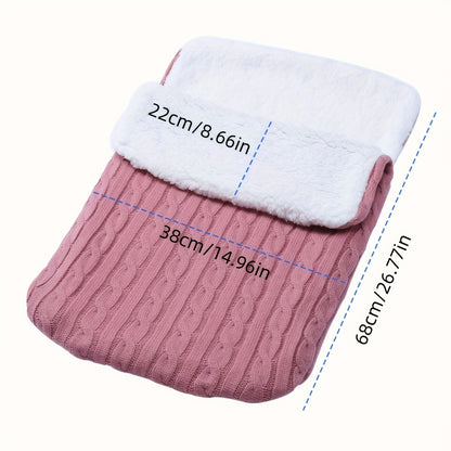 Machine washable baby foot cover with knitted microfiber filling for warmth and comfort.