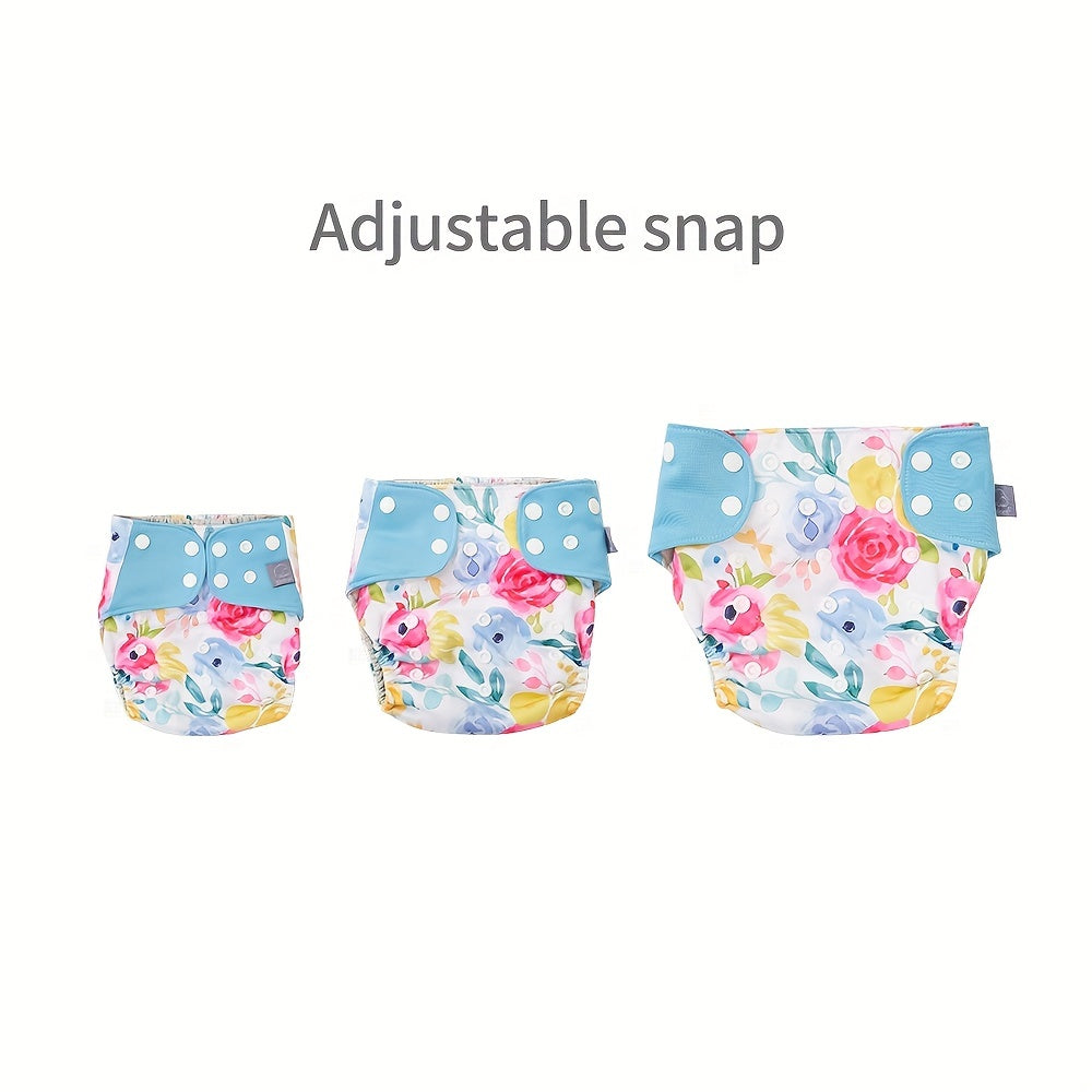 Set of 4 Waterproof Washable Cloth Diapers with 4 3-Layer Microfiber Absorbent Inserts included.