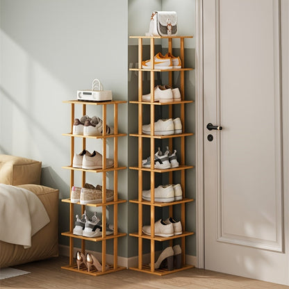 The bamboo shoe rack is crafted from high-quality moso bamboo sourced from high-mountain regions. With 3 to 8 customizable layers, this rack is easy to install, disassemble, and reassemble whenever needed. Perfect for small entryways, it provides a