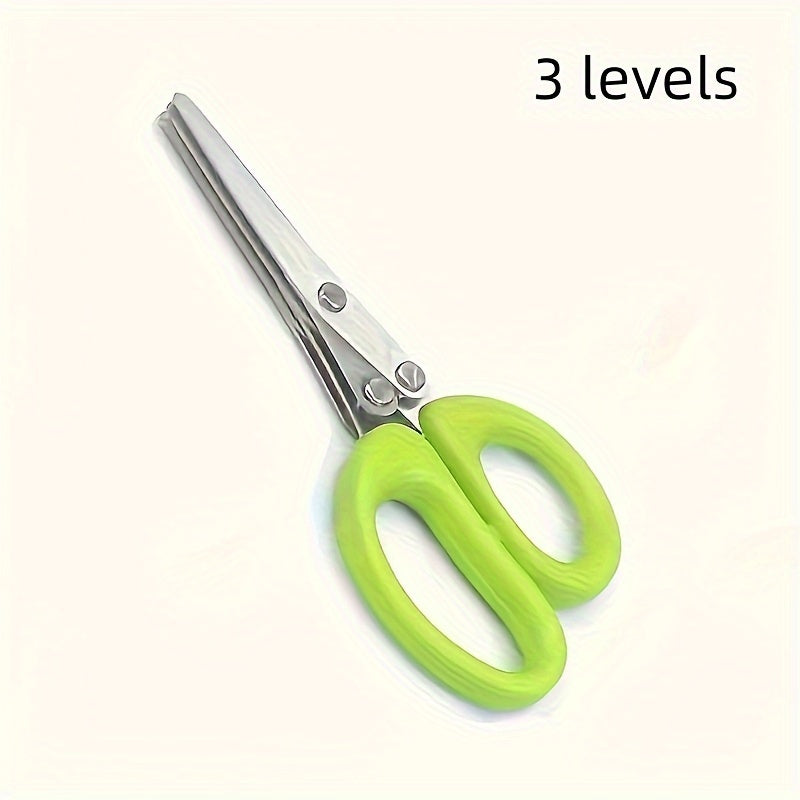 Durable stainless steel kitchen scissors with 3 layers, ideal for shredding onions & herbs for BBQ & indoor cooking. Features protective cover and built-in cleaning agent.