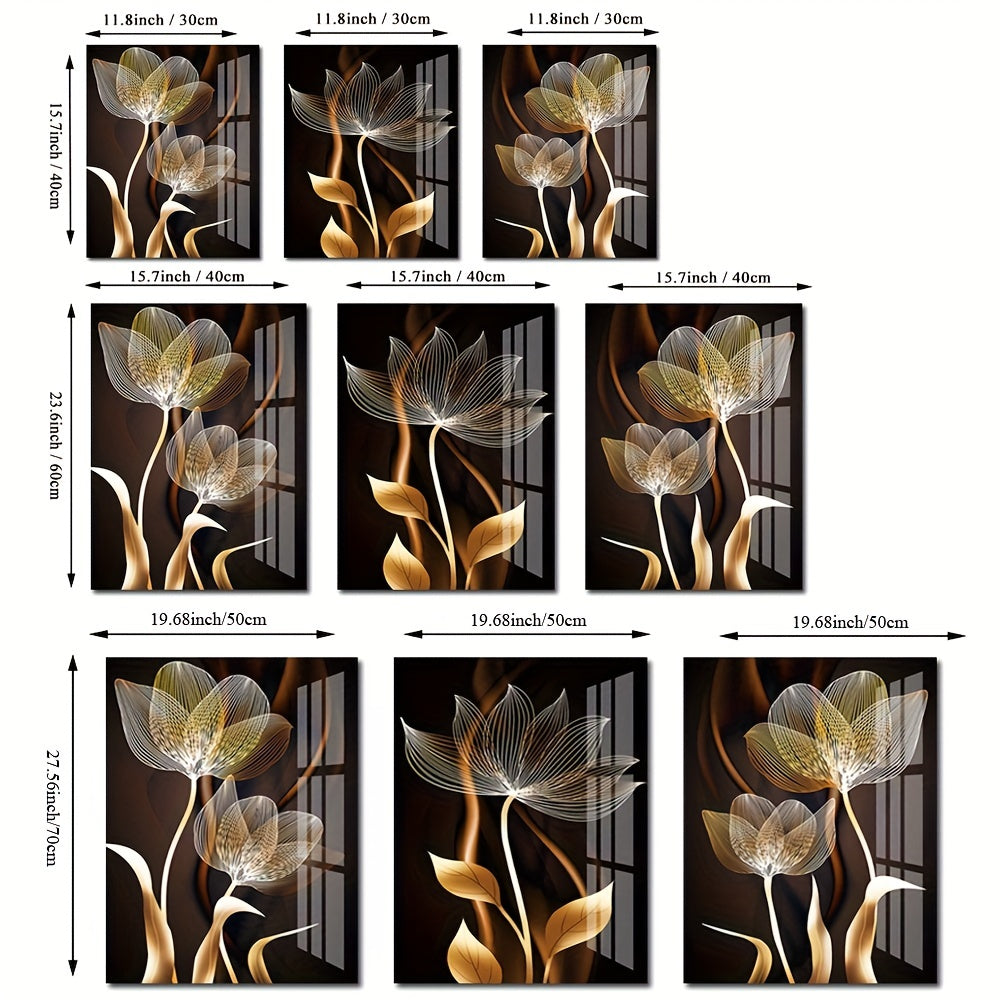 Современный абстрактный черно-коричневый и золотой набор картин цветов, роскошная холстовая живопись для декора гостиной, без рамки.