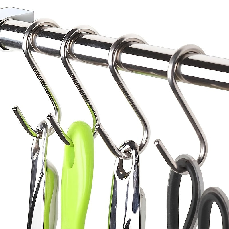 10 stainless steel S-shaped hooks for bathroom and household use in a bag