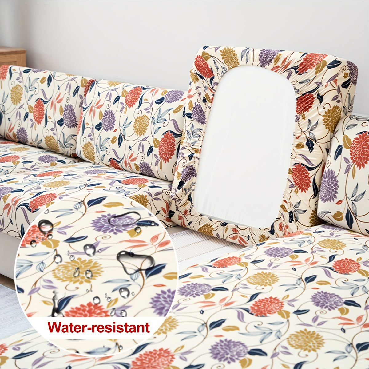 Waterproof flower printed sofa slipcover for furniture protection in various settings.