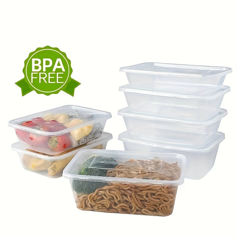 10 to 30 pieces of transparent plastic containers with lids in sizes 17, 22, and 26 ounces. These rectangular food storage containers are BPA free, stackable, leak-proof lunch boxes that are also microwave safe. Perfect for kitchen gadgets and