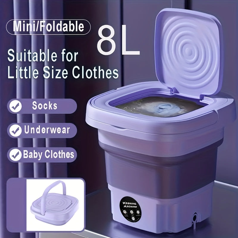 Portable 8L mini washing machine for small clothes and teddy bears, foldable for easy storage and convenient for travel.