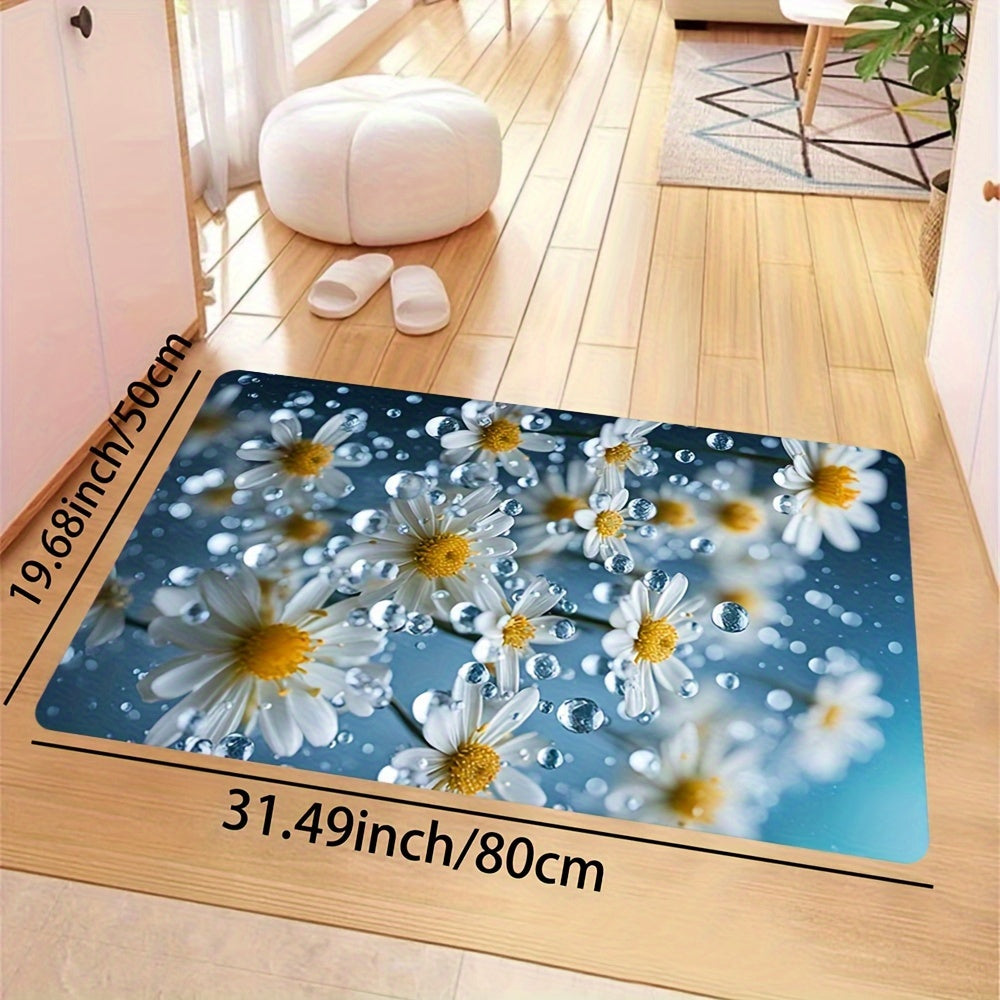 1pc Small Daisies In the Rain Soft Thickened Bathroom Carpet, Kitchen Floor Mat, Living Room Carpet, Bedroom Carpet, Interior Door Floor Mat, Machine Washable Entry Door Carpet, Decorative