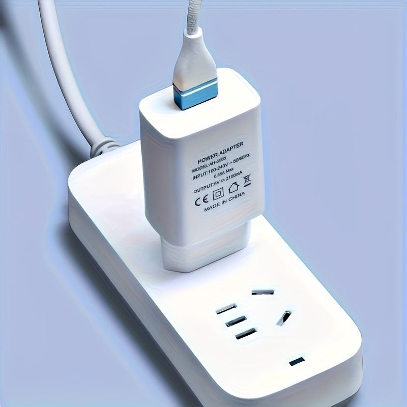 European standard white 5V2A mobile phone charger for fast charging in various locations.