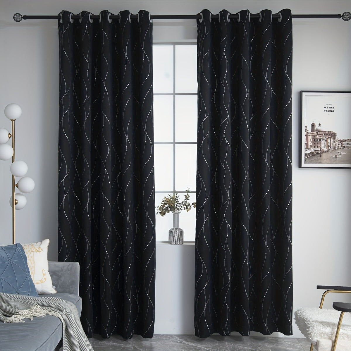 Elegant Silvery Wave Line Pattern Blackout Curtain perfect for any room in your home - living room, bedroom, kitchen, bathroom. Enhance your home decor with this stylish addition.